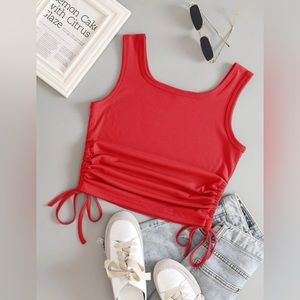 Solid Drawstring Side Tank Top